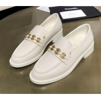 Good Quality Chanel Calfskin Loafers with Coin Charm G37932 White 2021