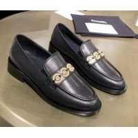 Lower Price Chanel Calfskin Loafers with Coin Charm G37932 Black 2021