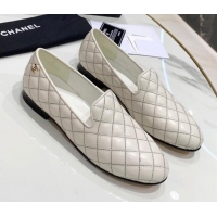 Low Price Chanel Quilted Calfskin Loafers 080937 White 2021