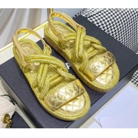 Best Price Chanel Cord Flat Sandals G34602 Gold 2021