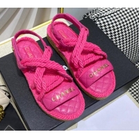 Grade Quality Chanel Cord Flat Sandals G34602 Hot Pink 2021