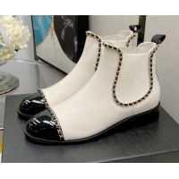 Super Quality Chanel Lambskin Chian Heel Short Boots 3cm 080950 White 2021