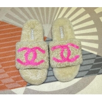 Low Price Chanel CC Wool Flat Slide Sandals 080959 Beige 2021