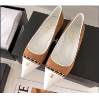 Luxury Classic Chanel Suede Chain Pointed Toe Ballerinas 081241 Apricot 2021