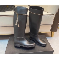 Top Grade Chanel Vintage Rubber Rain High Boots 081345 Black