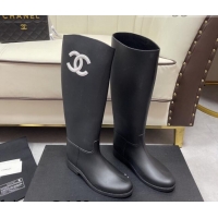 Best Product Chanel Vintage Rubber Rain High Boots 081346 Black