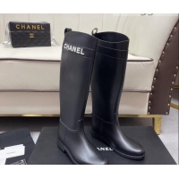 Best Price Chanel Vintage Rubber Rain High Boots 081347 Black 2021