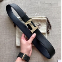 Top Quality Hermes Constance Calfskin Belt 38mm with H Buckle H1504 Black/Dark Blue 2021