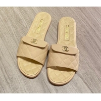 Low Cost Chanel Leather Foldover Flat Slide Sandals 081408 Apricot 2021