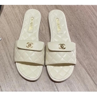 Elegant Chanel Leather Foldover Flat Slide Sandals 081408 White 2021