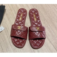 Discount Chanel Leather Foldover Flat Slide Sandals 081408 Burgundy 2021