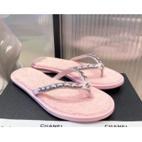 Best Product Chanel Leather Towel Chain Flat Thong Slide Sandals 081622 Pink 2021