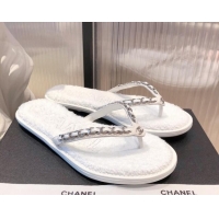 Top Design Chanel Leather Towel Chain Flat Thong Slide Sandals 081622 White 2021