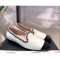 Top Design Chanel Calfskin Chain Loafers G37852 White 2021