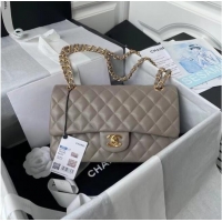 Good Quality Chanel classic handbag Lambskin & gold Metal A01112 grey