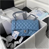 Reasonable Price Chanel classic handbag Lambskin & silver Metal A01112 blue