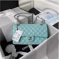 Buy Fashionable chanel flap bag Grained Calfskin & silver Metal A01112 light blue