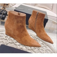 Super Quality Chanel Suede Wedge Ankle Boots 7.5cm 081659 Brown 2021