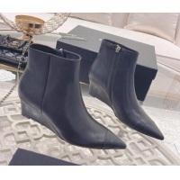 Pretty Style Chanel Calfskin Wedge Ankle Boots 7.5cm 081661 Black 2021