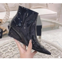 Top Quality Chanel Patent Leather Wedge Ankle Boots 7.5cm 081663 Black 2021