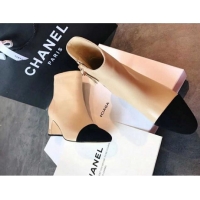 Discount Chanel Calfskin & Grosgrain CC Heeled Ankle Boots 7cm 081664 Apricot 2021