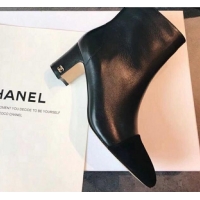 Low Cost Chanel Calfskin & Grosgrain CC Heeled Ankle Boots 7cm 081664 Black 2021