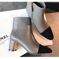 Famous Brand Chanel Calfskin & Grosgrain CC Heeled Ankle Boots 7cm 081664 Gray 2021