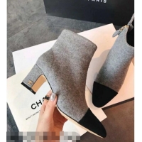 Discount Chanel Tweed & Grosgrain CC Heeled Ankle Boots 7cm 081666 Gray 2021