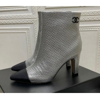 Elegant Chanel Embossed Calfskin & Grosgrain Ankle Boots 7.5cm 081668 Silver 2021