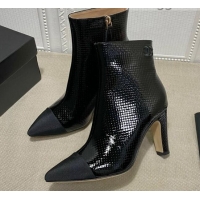 Sumptuous Chanel Embossed Calfskin & Grosgrain Ankle Boots 7.5cm 081668 Black 2021