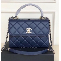 Super Quality Chanel original lambskin top handle flap bag AS92236 royal blue&Gold-Tone Metal