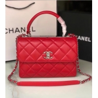 Good Product Chanel original lambskin top handle flap bag AS92236 red&silver-Tone Metal