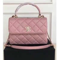 Most Popular Chanel original lambskin top handle flap bag AS92236 pink&Gold-Tone Metal