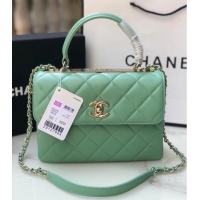 Reasonable Price Chanel original lambskin top handle flap bag AS92236 lught green&Gold-Tone Metal