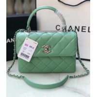 Famous Brand Chanel original lambskin top handle flap bag AS92236 light green&silver-Tone Metal