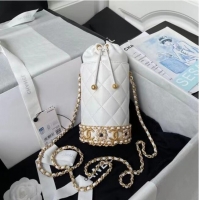 Discount Chanel Drawstring Bag Lambskin & Gold Metal AP2257 white