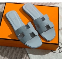 Funny Hermes Oran Grained Leather H Slide Sandals 061178 Light Grey 2021