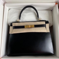 Top Grade Hermes Kelly 28cm Shoulder Bags Smooth Leather KL28 Black