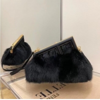 Classic FENDI FIRST SMALL black mink bag 8BP129A