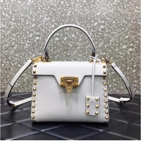 Best Price VALENTINO GARAVANI Rockstud Alcove Small grain calf leather handbag 2B0J71 white