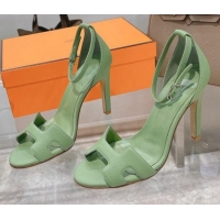 AAAAA Hermes Premiere Grained Leather Heel 10.5cm Sandals 070211 Green