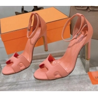 Good Quality Hermes Premiere Grained Leather Heel 10.5cm Sandals 070211 Pink