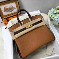 Top Grade Hermes Birkin Bag Original Leather 35CM Color matching 17888 Brown&Dark Brown