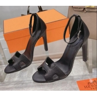 Most Popular Hermes Premiere Grained Leather Heel 10.5cm Sandals 070211 Black