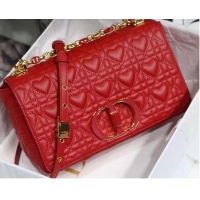 Classic Grade MEDIUM DIORAMOUR DIOR CARO BAG Cannage Calfskin with Heart Motif M9242WNG Bright Red