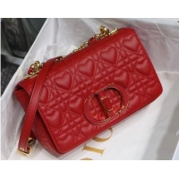 Discount SMALL DIORAMOUR DIOR CARO BAG Cannage Calfskin with Heart Motif M9241WN RED