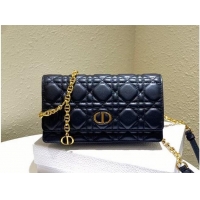 Most Popular DIOR CARO BELT POUCH WITH CHAIN Supple Cannage Calfskin S5091UW BLACK