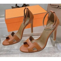 Good Product Hermes Premiere Grained Leather Heel 10.5cm Sandals 070211 Brown