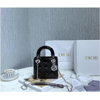 Promotional MINI LADY DIOR BAG Black Patent Cannage Calfskin M0566OW Silver Hardware