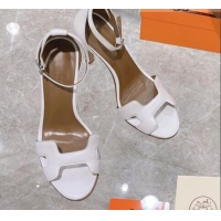 Elegant Hermes Premiere Grained Leather Heel 10.5cm Sandals 070222 White 